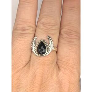 Faceted Black Onyx Naja adjustable Sterling Silver 925 Ring